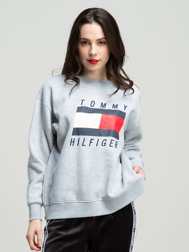 Tommy Hilfiger (トミーヒルフィガー) 裏起毛 フロントロゴ クルーネック トレーナー TMLTP10735T