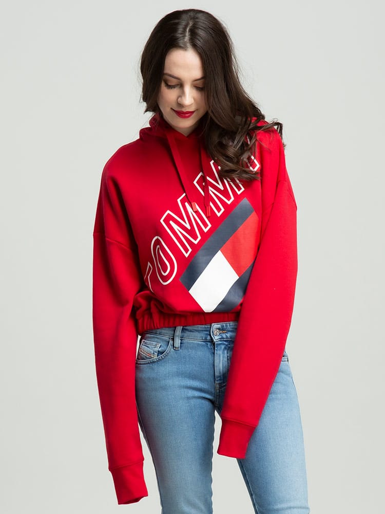 Tommy Hilfiger (トミーヒルフィガー) 裏起毛 斜めロゴ プルオーバー パーカー TMLTP10910T