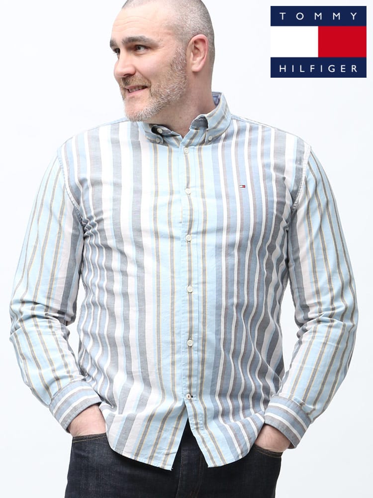 大きいサイズ メンズ TOMMY HILFIGER (トミーヒルフィガー) マルチストライプ ボタンダウン 長袖 シャツ WATERSTON STRIPE LS CF