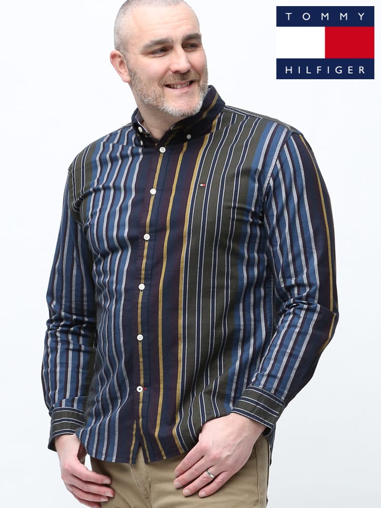 大きいサイズ メンズ TOMMY HILFIGER (トミーヒルフィガー) マルチストライプ ボタンダウン 長袖 シャツ WATERSTON STRIPE LS CF