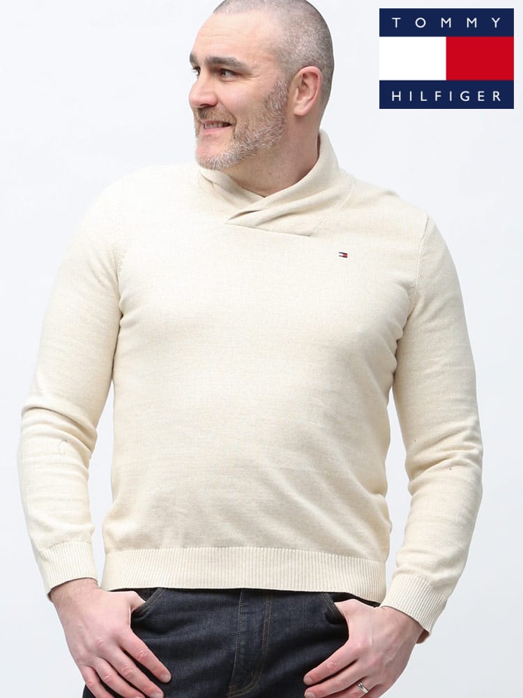 大きいサイズ メンズ TOMMY HILFIGER (トミーヒルフィガー) ショールカラー 長袖 ニット プルオーバー DUVAL SHAWL PULLOVER