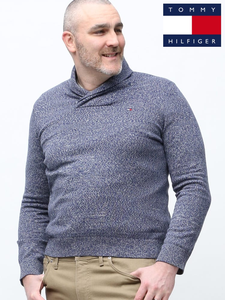 大きいサイズ メンズ TOMMY HILFIGER (トミーヒルフィガー) ショールカラー 長袖 ニット プルオーバー DUVAL SHAWL PULLOVER