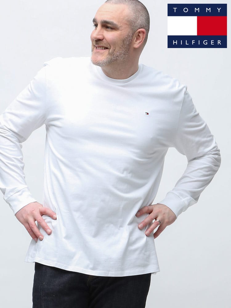 大きいサイズ メンズ TOMMY HILFIGER (トミーヒルフィガー) ワンポイント クルーネック 長袖 Tシャツ