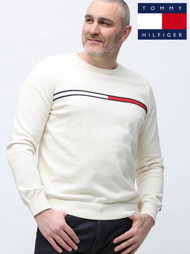 大きいサイズ メンズ TOMMY HILFIGER (トミーヒルフィガー) ライン クルーネック 長袖 ニット セーター