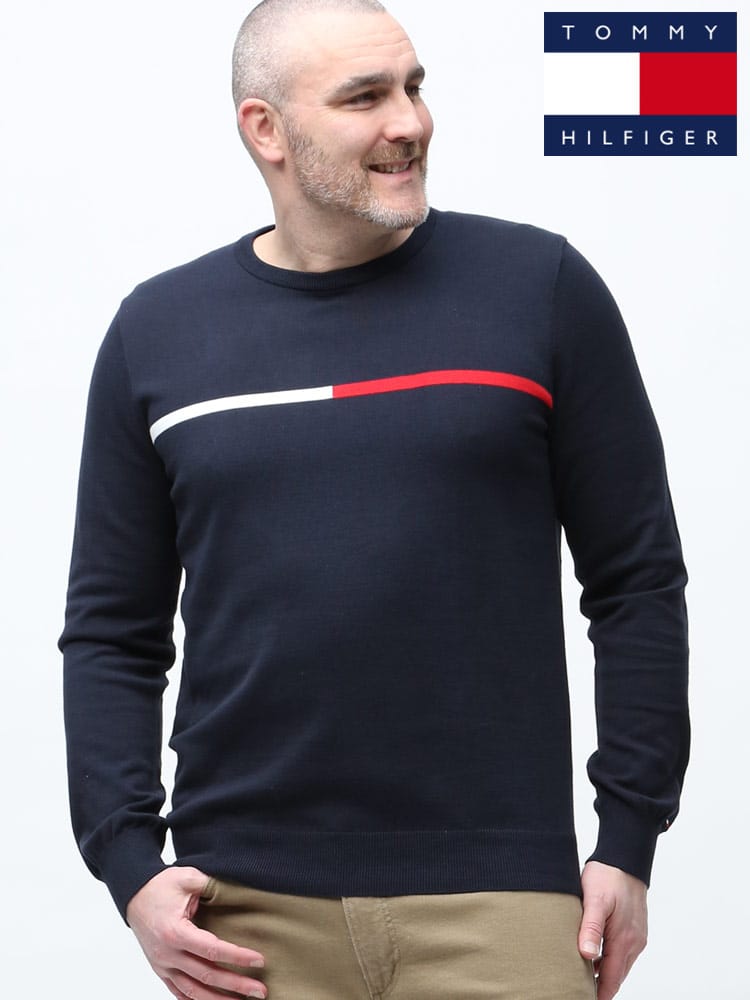 大きいサイズ メンズ TOMMY HILFIGER (トミーヒルフィガー) ライン クルーネック 長袖 ニット セーター