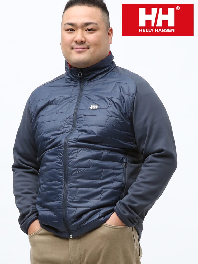 大きいサイズ メンズ HELLY HANSEN (ヘリーハンセン) 切り替え フルジップ スタンド 中綿 ジャケット LIFALOFT HYBRID JACKET