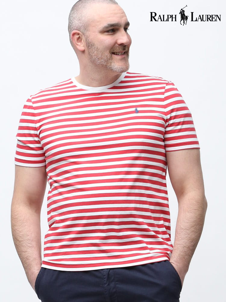 大きいサイズ メンズ POLO RALPH LAUREN (ポロ ラルフローレン) ジャージー ボーダー クルーネック 半袖 Tシャツ