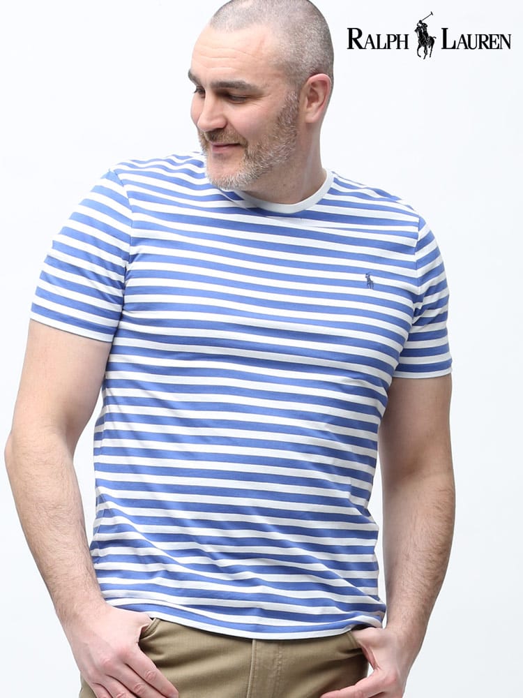 大きいサイズ メンズ POLO RALPH LAUREN (ポロ ラルフローレン) ジャージー ボーダー クルーネック 半袖 Tシャツ