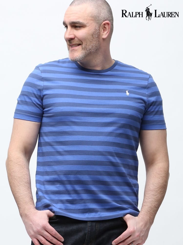 大きいサイズ メンズ POLO RALPH LAUREN (ポロ ラルフローレン) ジャージー ボーダー クルーネック 半袖 Tシャツ NAVY