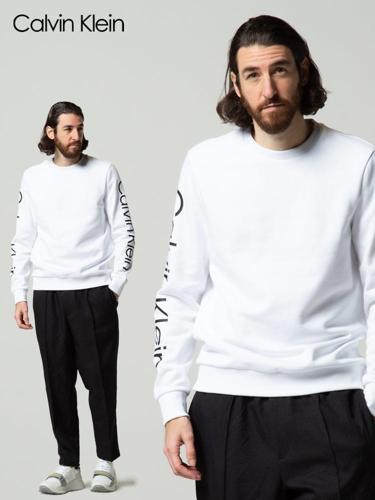 Calvin Klein (カルバンクライン) 裏起毛 袖ロゴ クルーネック トレーナー CK40CC404 メンズ スウェット