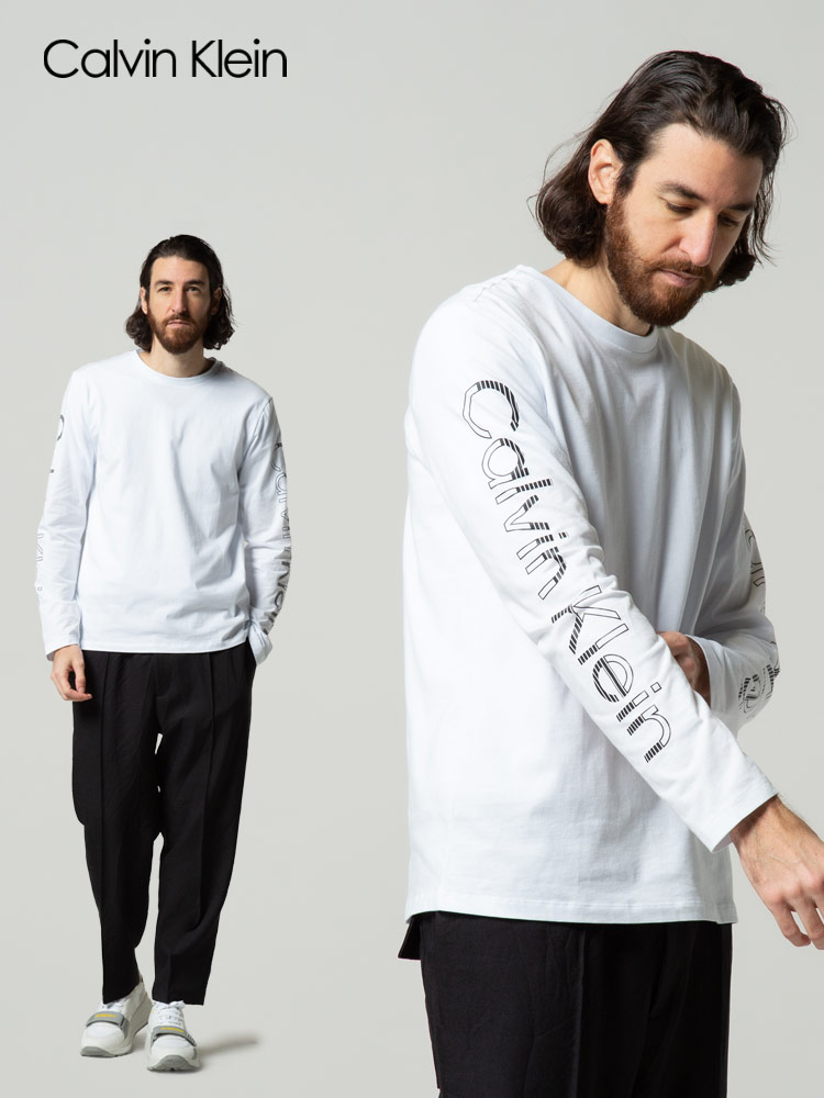Calvin Klein (カルバンクライン) 袖ロゴ クルーネック 長袖 Tシャツ CK40AC879