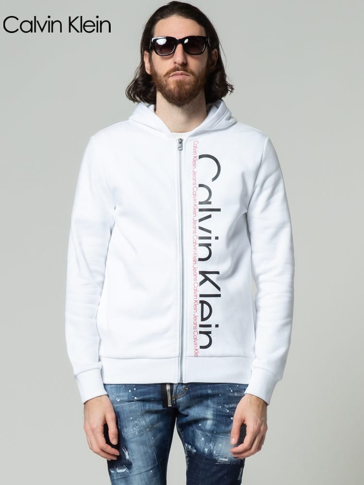 Calvin Klein Jeans (カルバンクラインジーンズ) 裏起毛 ハーフロゴ フルジップ パーカー CK40GC428 メンズ スウェット