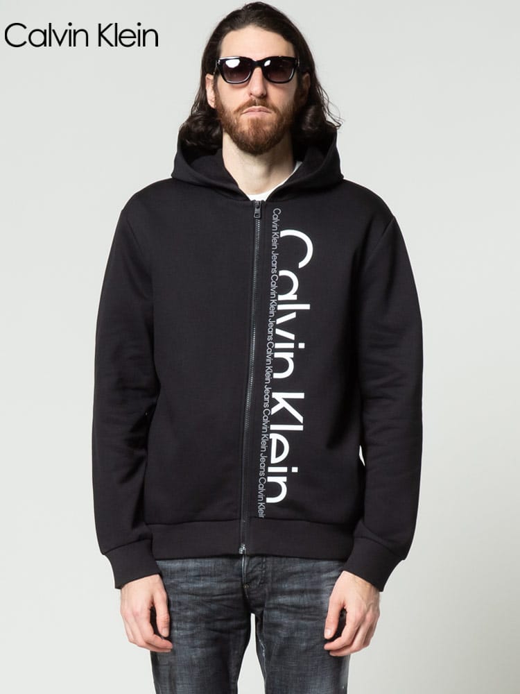 Calvin Klein Jeans (カルバンクラインジーンズ) 裏起毛 ハーフロゴ フルジップ パーカー CK40GC428 メンズ スウェット