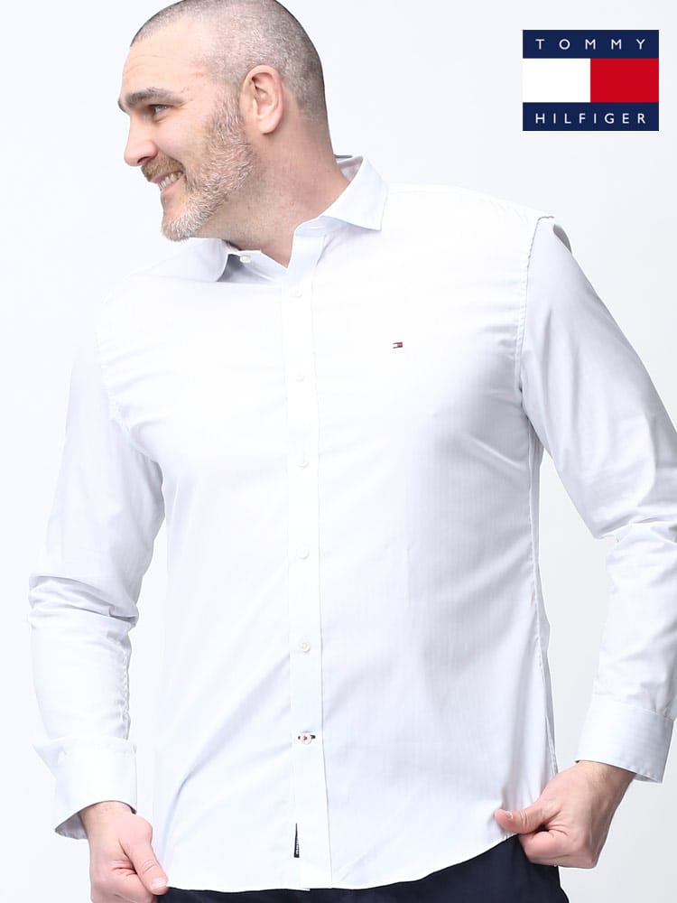 TOMMY HILFIGER トミーヒルフィガー ストライプ ワンポイント 長袖 シャツ 大きいサイズ メンズ