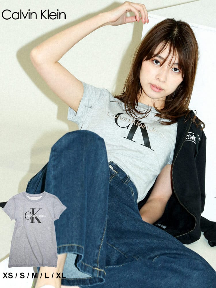Calvin Klein (カルバンクライン) フロントロゴ クルーネック 半袖 Tシャツ CKLCJ1T1035 レディース ロゴ ブランド 大きいサイズ