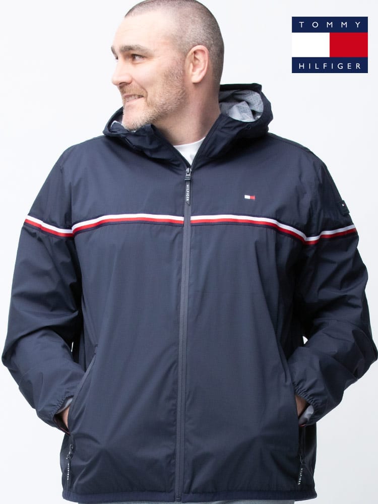 TOMMY HILFIGER トミーヒルフィガー ストレッチ ライン 裏メッシュ フルジップ ウィンドブレーカー 大きいサイズ メンズ