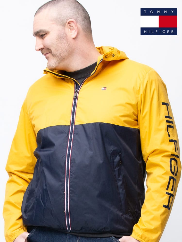 TOMMY HILFIGER トミーヒルフィガー 切り替え フード フルジップ ウィンドブレーカー 大きいサイズ メンズ