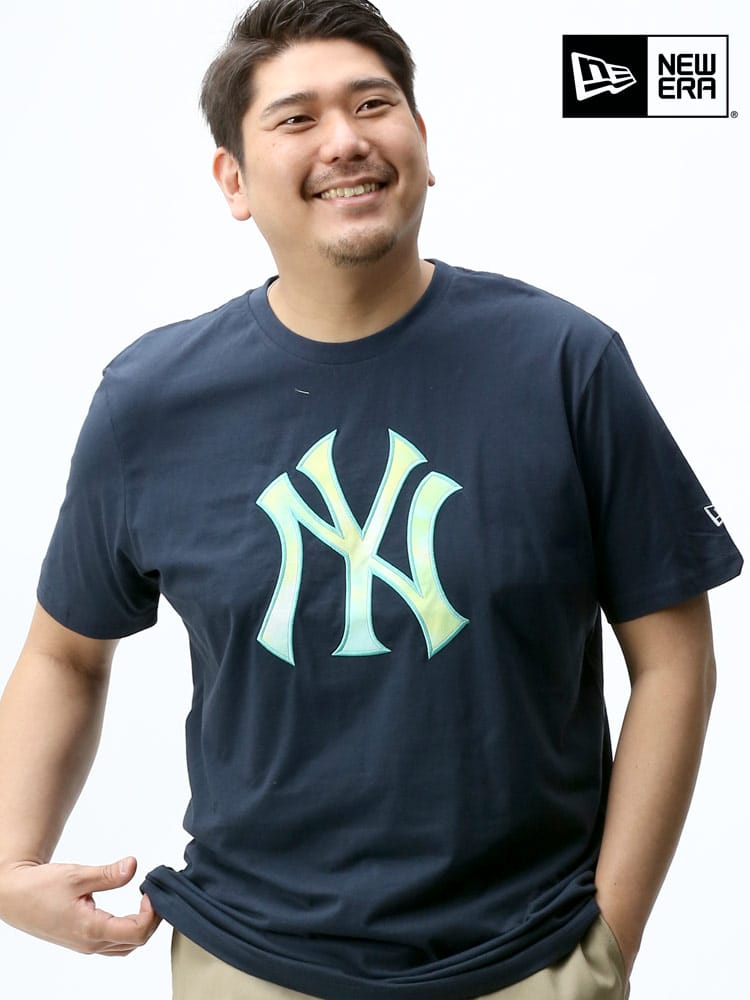大きいサイズ メンズ NEW ERA (ニューエラ) BIGロゴ クルーネック 半袖 Tシャツ