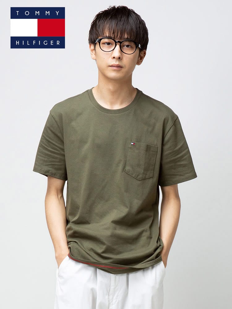 TOMMY HILFIGER (トミーヒルフィガー) ワンポイント ポケット クルーネック 半袖 Tシャツ