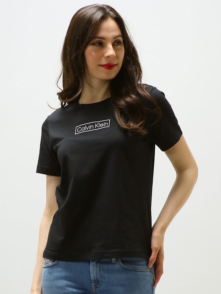 Calvin Klein (カルバンクライン) BOXロゴ刺繍 クルーネック 半袖 Tシャツ CKLQS6798 レディース ロゴ ブランド