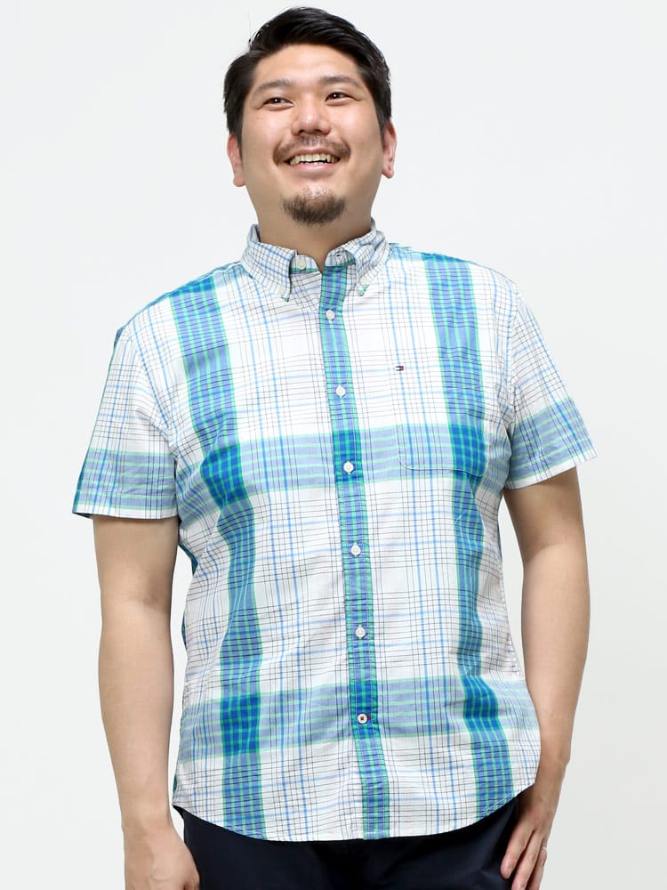大きいサイズ メンズ TOMMY HILFIGER (トミーヒルフィガー) チェック ボタンダウン 半袖 シャツ GWYNN PLAID SS CF