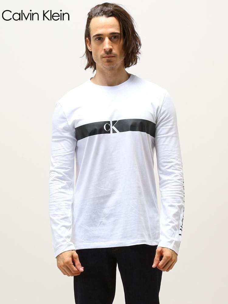 Calvin Klein (カルバンクライン) ロゴライン クルーネック 長袖 Tシャツ CK40IC816 ブランド