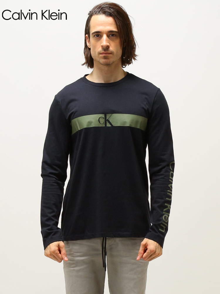 Calvin Klein (カルバンクライン) ロゴライン クルーネック 長袖 Tシャツ CK40IC816 ブランド
