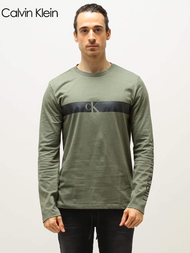 Calvin Klein (カルバンクライン) ロゴライン クルーネック 長袖 Tシャツ CK40IC816 ブランド
