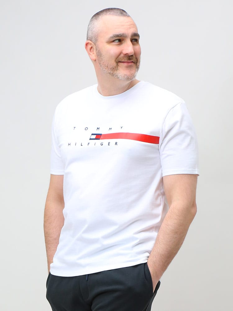TOMMY HILFIGER トミーヒルフィガー ライン クルーネック 半袖 Tシャツ FLAG STRIPE TEE 大きいサイズ メンズ