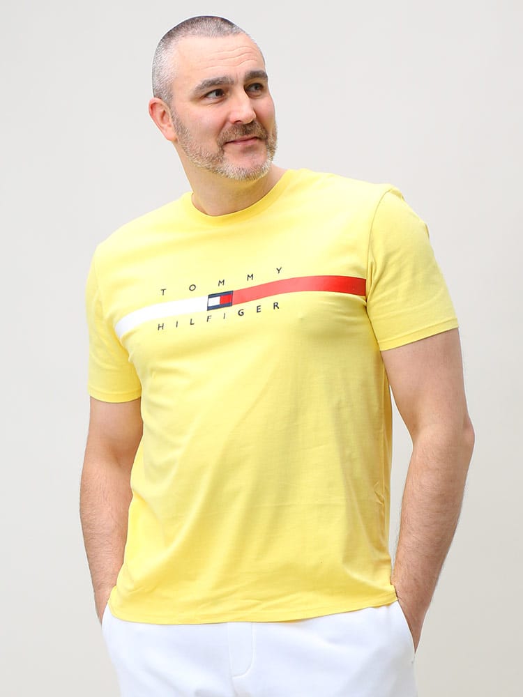 TOMMY HILFIGER トミーヒルフィガー ライン クルーネック 半袖 Tシャツ FLAG STRIPE TEE 大きいサイズ メンズ