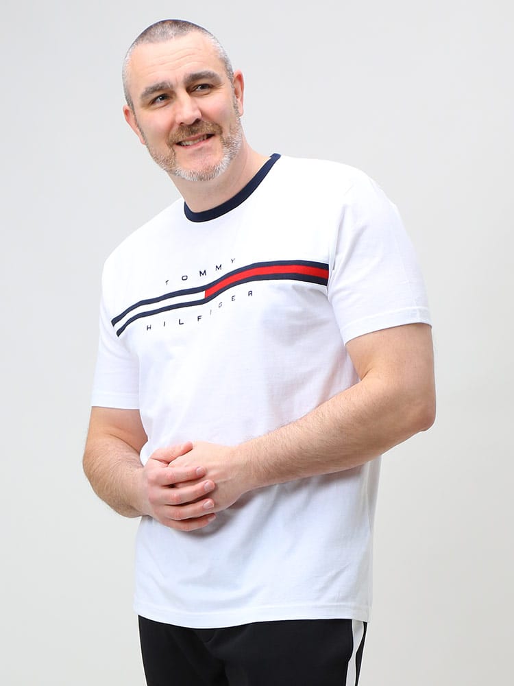 大きいサイズ メンズ TOMMY HILFIGER (トミーヒルフィガー) ライン クルーネック 半袖 Tシャツ TINO SS TEE
