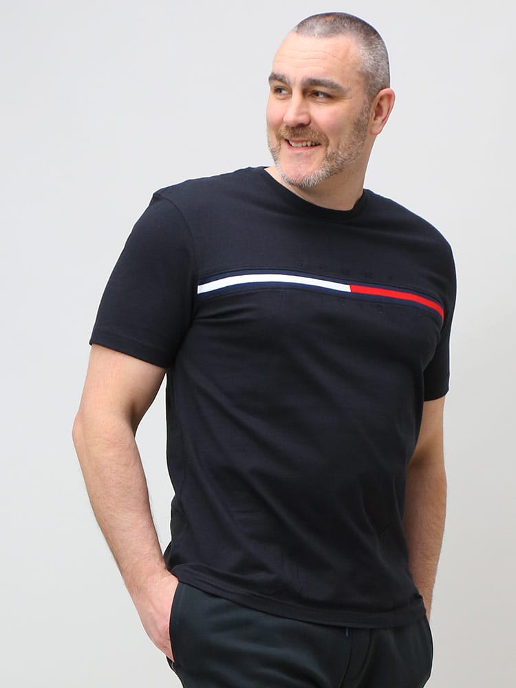 大きいサイズ メンズ TOMMY HILFIGER (トミーヒルフィガー) ライン クルーネック 半袖 Tシャツ TINO SS TEE