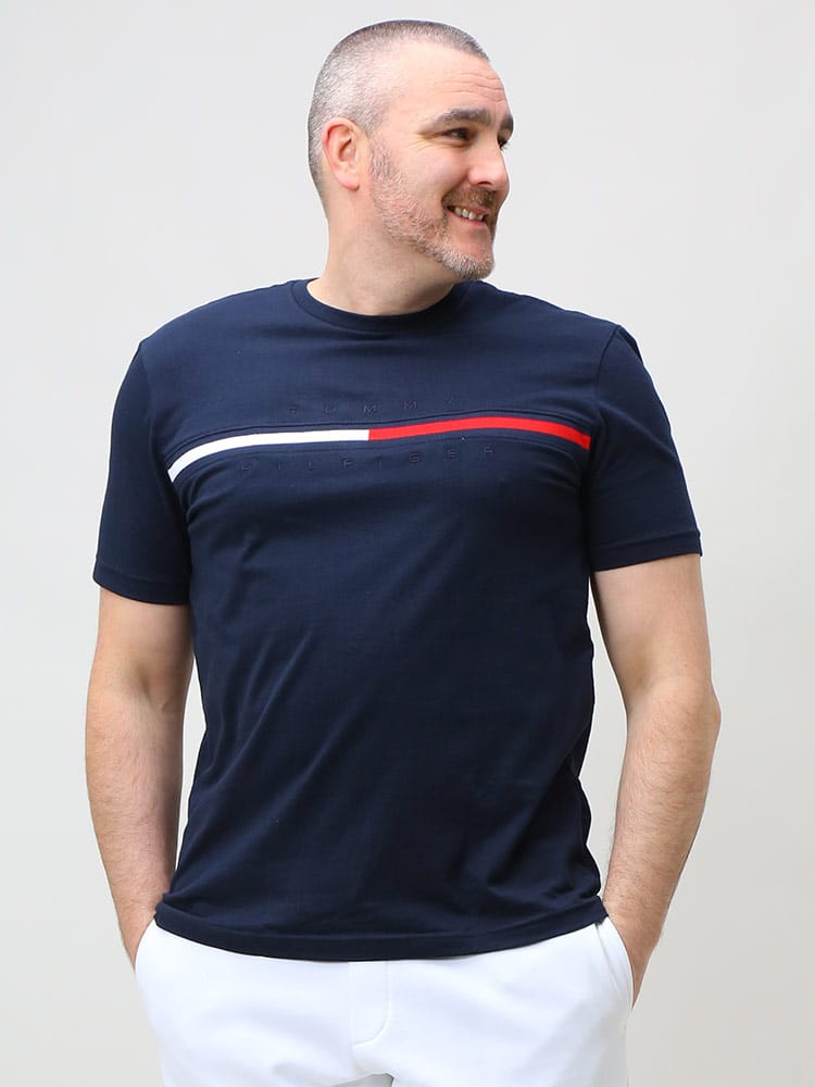 大きいサイズ メンズ TOMMY HILFIGER (トミーヒルフィガー) ライン クルーネック 半袖 Tシャツ TINO SS TEE