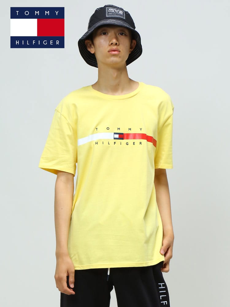 TOMMY HILFIGER (トミーヒルフィガー) ラインロゴ クルーネック 半袖 Tシャツ FLAG STRIPE TEE
