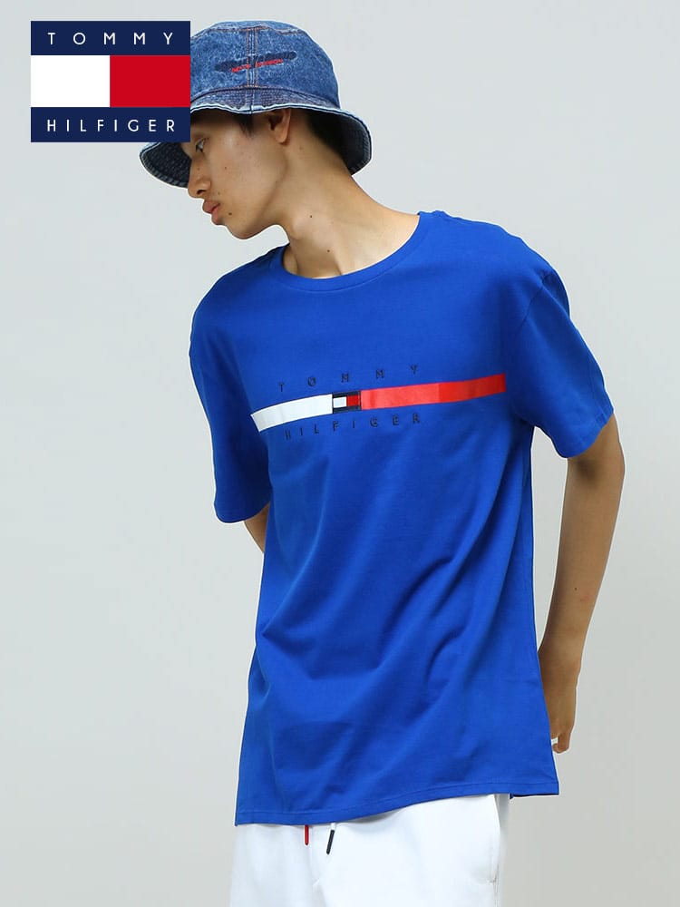 TOMMY HILFIGER (トミーヒルフィガー) ラインロゴ クルーネック 半袖 Tシャツ FLAG STRIPE TEE