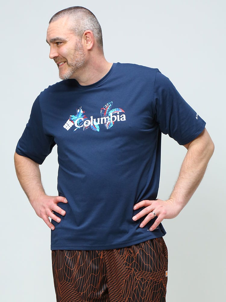 大きいサイズ メンズ Columbia (コロンビア) プリント クルーネック 半袖 Tシャツ SUN TREK GRAPHIC TEE