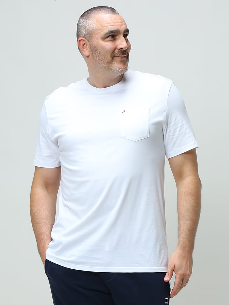 大きいサイズ メンズ TOMMY HILFIGER (トミーヒルフィガー) 綿100％ ポケット クルーネック 半袖 Tシャツ