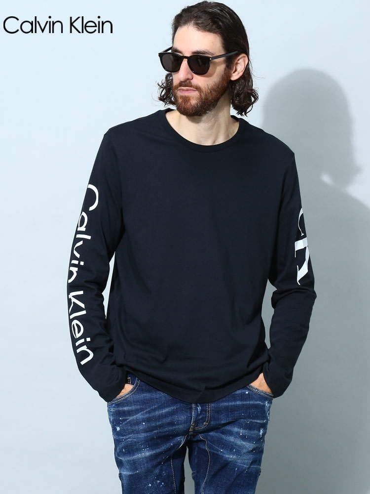 カルバンクライン メンズ Tシャツ 長袖 Calvin Klein ブランド トップス ロンT 袖ロゴ ロゴ プリント クルーネック CK40IC843