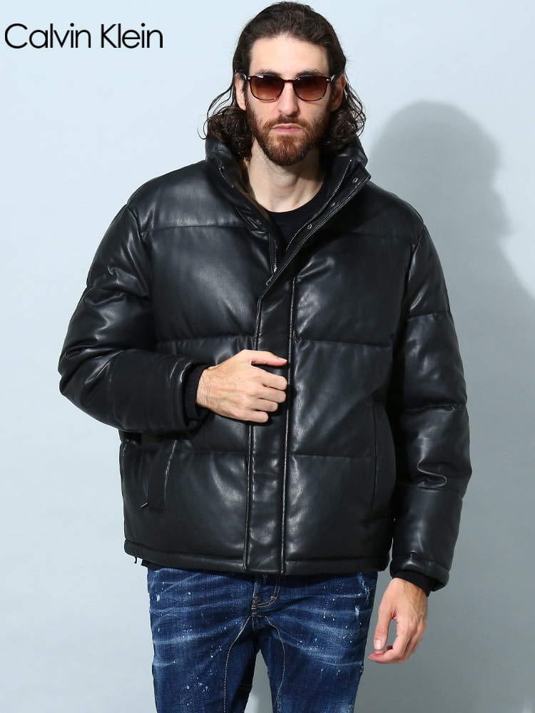 カルバンクライン メンズ ブルゾン Calvin Klein ブランド レザージャケット アウター スタンド フェイクレザー 中綿  CKCM191514