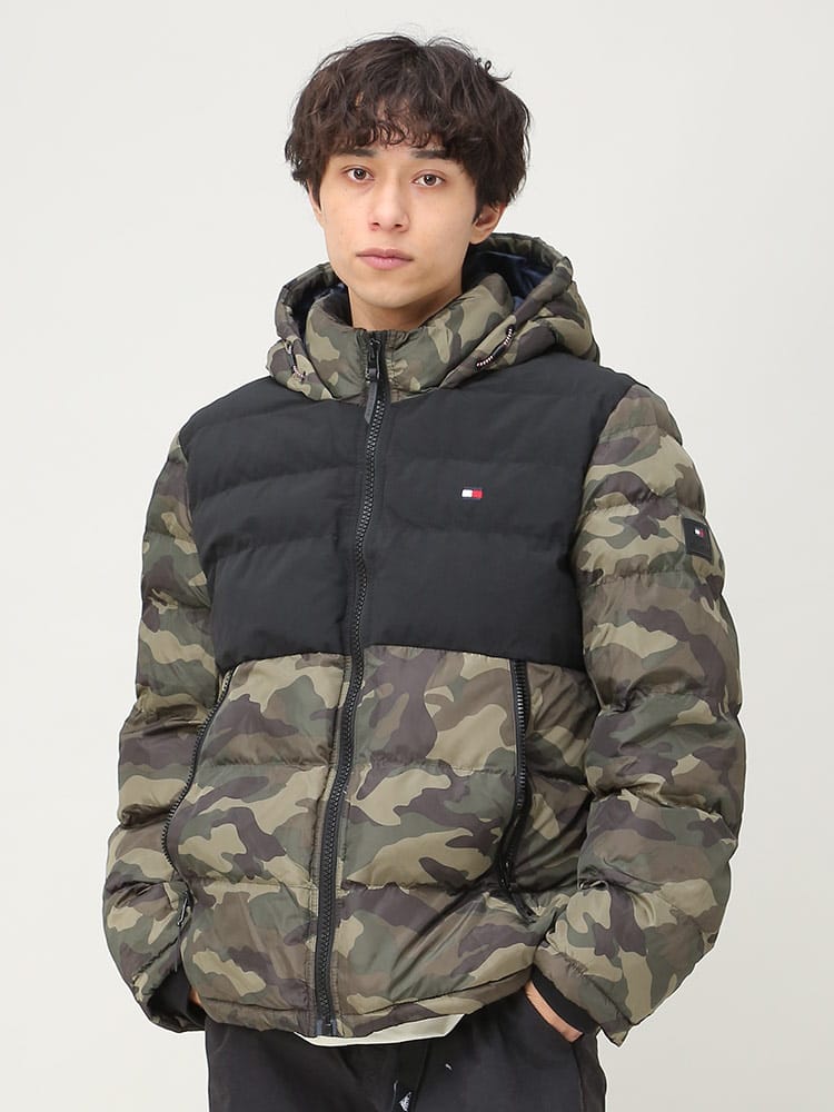 TOMMY HILFIGER (トミーヒルフィガー) フード フルジップ 中綿 ジャケット ブルゾン NYLON QUILTED PUFFER JK
