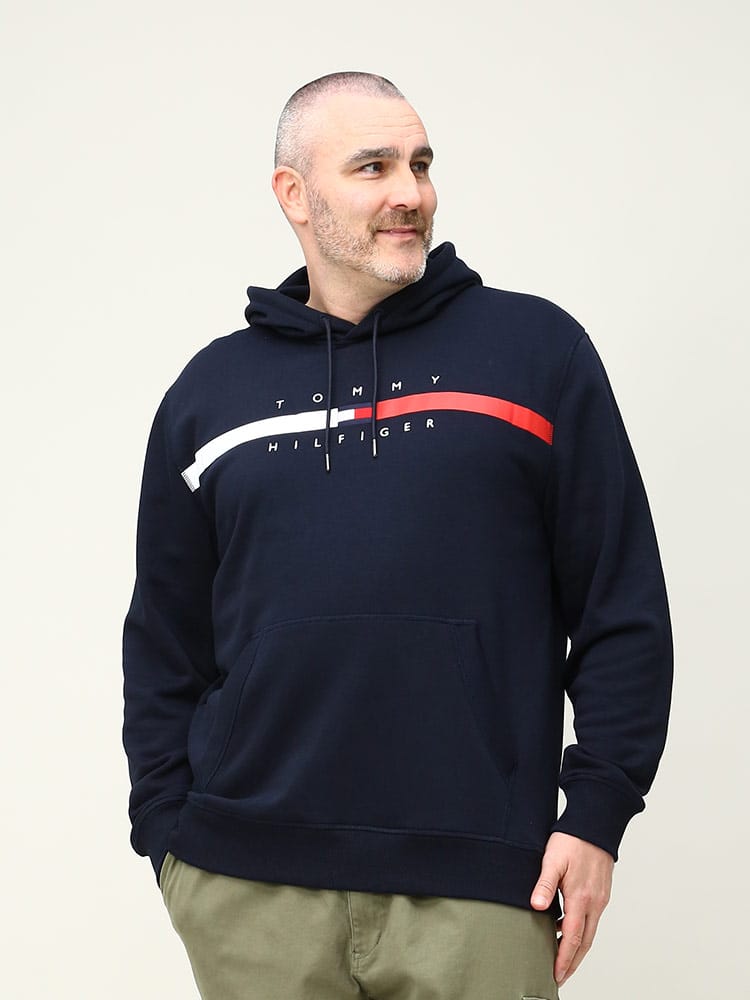 TOMMY HILFIGER トミーヒルフィガー 裏起毛 ライン プルオーバー パーカー 大きいサイズ メンズ