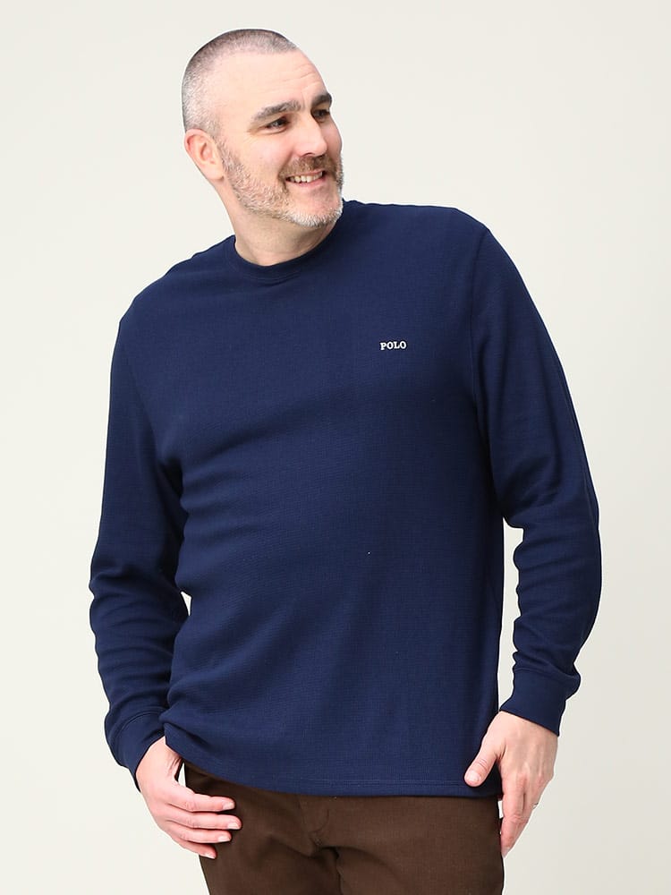 大きいサイズ メンズ POLO RALPH LAUREN (ポロ ラルフローレン) 胸ロゴ クルーネック 長袖 Tシャツ