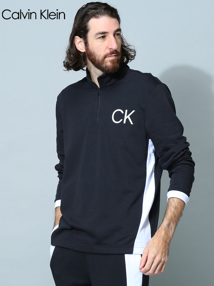 Calvin Klein (カルバンクライン) ハーフジップ 胸ロゴ 長袖 プル 