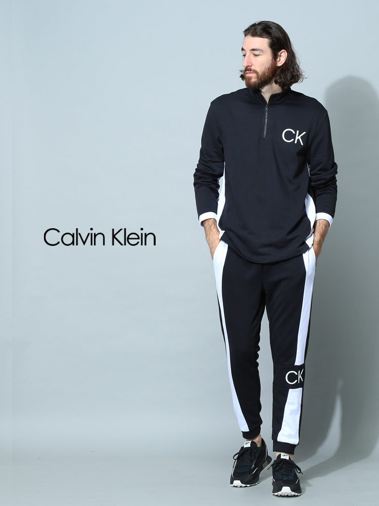 Calvin Klein (カルバンクライン) ハーフジップ 胸ロゴ 長袖 プル