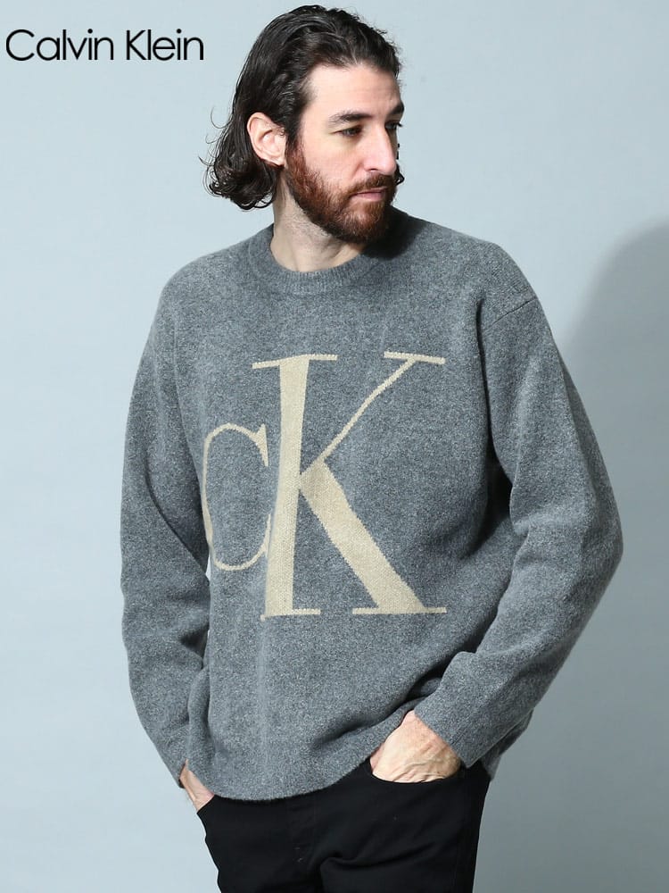 Calvin Klein (カルバンクライン) BIGロゴ クルーネック ニット 
