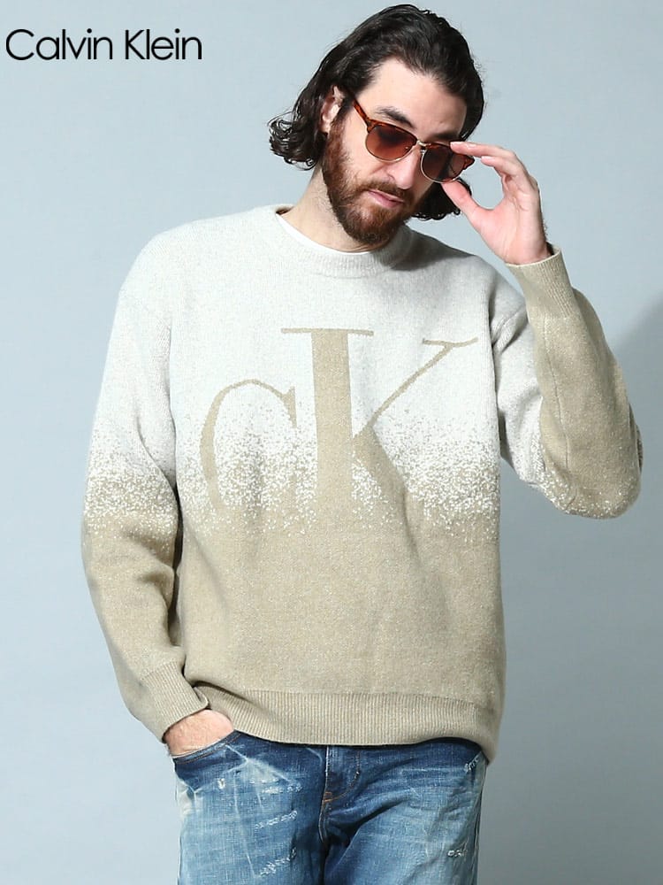 Calvin Klein (カルバンクライン) ジャガード ロゴ クルーネック ニット CK40JM322 ブランド