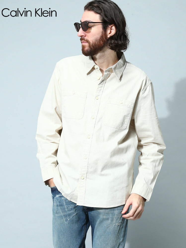 カルバンクライン メンズ シャツ Calvin Klein ブランド トップス 長袖シャツ カジュアルシャツ ポケット 長袖 ロゴ 刺繍CK40JM133