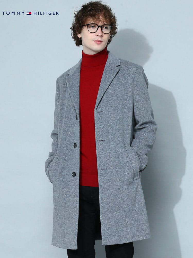 トミーヒルフィガー メンズ コート TOMMY HILFIGER ブランド チェスターコート アウター ストレッチ シングル ウール混 TMADDISONAHA