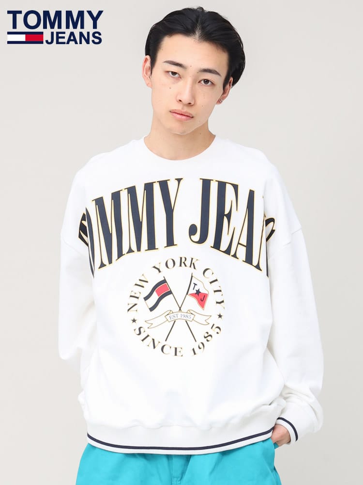 TOMMY JEANS (トミージーンズ) 裏毛 プリント クルーネック トレーナー 