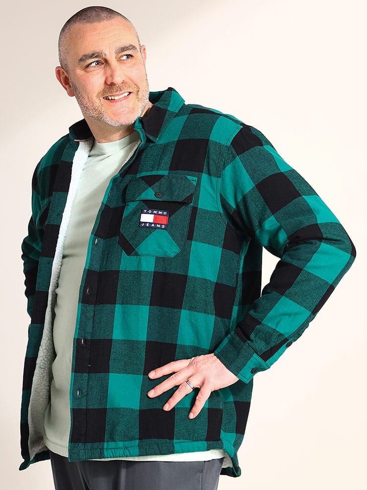 在庫処分 返品交換不可 シャツ 裏ボア チェック フランネル SHERPA FLANNEL OVERSHIRT (TOMMY JEANS) トミージーンズ 大きいサイズ メンズ